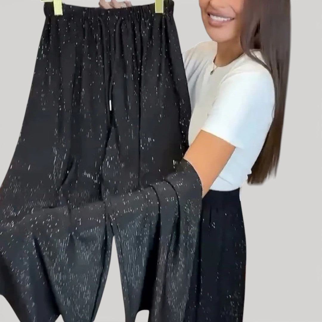 JUVIA – PANTALONES ANCHOS BRILLANTES